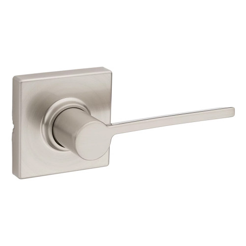 Kwikset Ladera Passage Lever With Square Rose, 6-Way Adjustable Latch And Round Corner Strike, Satin Nickel