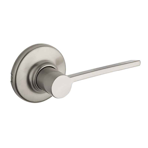 Kwikset Ladera Passage Lever With Round Rose, 6-Way Adjustable Latch And Round Corner Strike, Satin Nickel