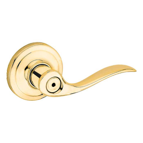 Kwikset Tustin Privacy Lever With 6-Way Adjustable Latch And Round Corner Strike, Bright Polished Brass