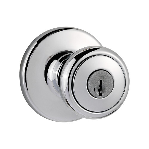 Kwikset Tylo Keyed Entry Knob Smartkey With 6-Way Adjustable Latch And Round Corner Strike, Bright Polished Chrome