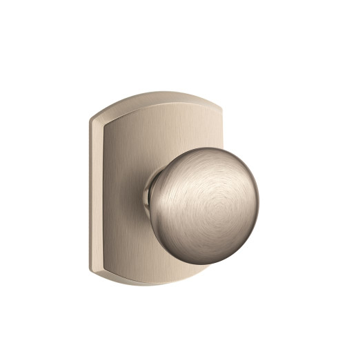 Schlage Residential F10 Plymouth Passage Knob Lock With Greenwich Trim Function, Decorative, Satin Nickel