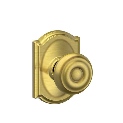 Schlage Residential F10 Georgian Passage Knob Lock With Camelot Trim Function, Decorative, Satin Brass