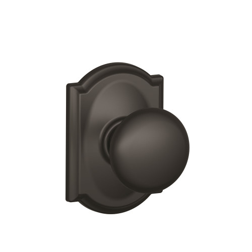 Schlage Residential F10 Plymouth Passage Knob Lock With Camelot Trim Function, Decorative, Matte Black