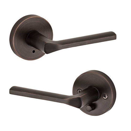 Kwikset Lisbon Privacy Lever With Round Rose, 6-Way Adjustable Latch And Round Corner Strike, Venetian Bronze