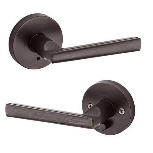 Kwikset Montreal Privacy Lever With Round Rose, 6-Way Adjustable Latch And Round Corner Strike, Venetian Bronze