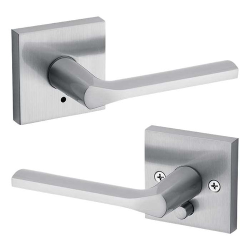 Kwikset Lisbon Privacy Lever With Square Rose, 6-Way Adjustable Latch And Round Corner Strike, Satin Chrome