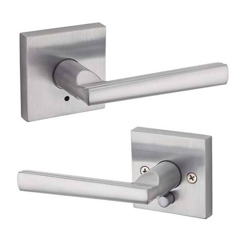 Kwikset Montreal Privacy Lever With Square Rose, 6-Way Adjustable Latch And Round Corner Strike, Satin Chrome