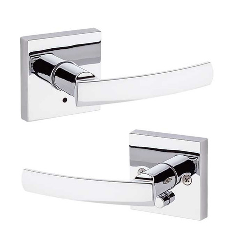 Kwikset Sydney Privacy Lever With Square Rose, 6-Way Adjustable Latch And Round Corner Strike, Bright Polished Chrome