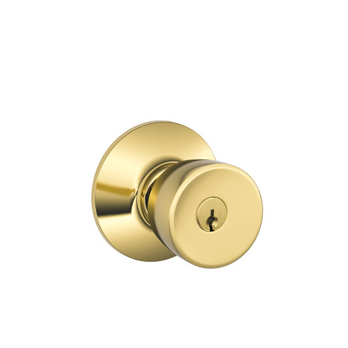 Schlage Residential F51A Bell Keyed Entry Knob Lock Function, Bright Polished Brass