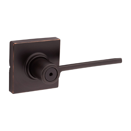 Kwikset Ladera Privacy Lever With Square Rose, 6-Way Adjustable Latch And Round Corner Strike, Venetian Bronze