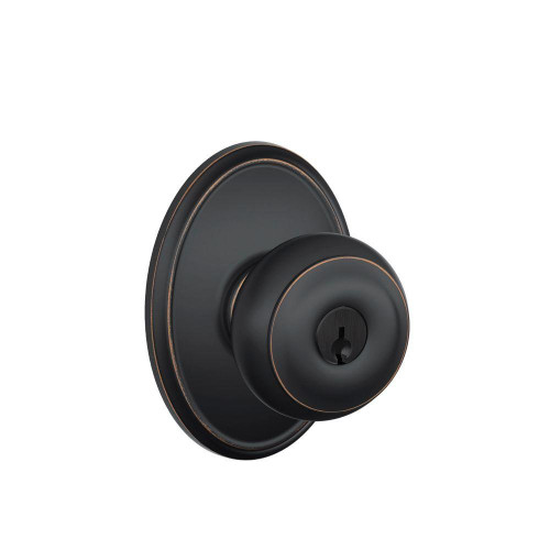 Schlage Residential F51A Georgian Keyed Entry Knob Lock With Wakefield Trim Function, Decorative, Aged Bronze