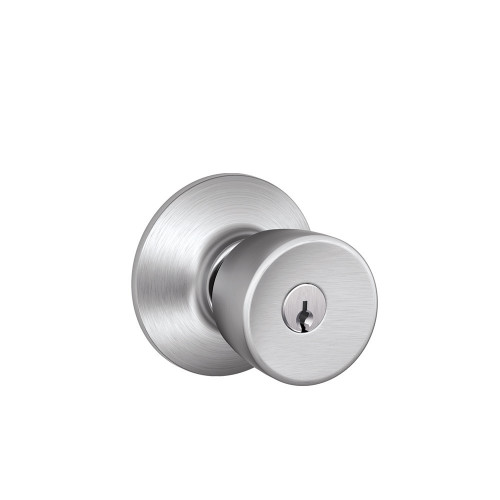 Schlage Residential F51A Bell Keyed Entry Knob Lock Function, Satin Chrome