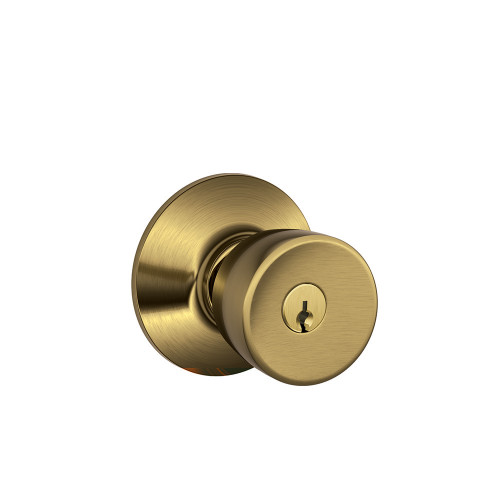 Schlage Residential F51A Bell Keyed Entry Knob Lock Function, Antique, Satin Brass Blackened