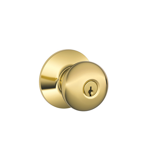 Schlage Residential F51A Plymouth Keyed Entry Knob Lock Function, Lifetime, Bright Brass