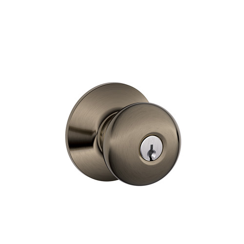 Schlage Residential F51A Plymouth Keyed Entry Knob Lock Function, Antique, Satin Nickel Blackened