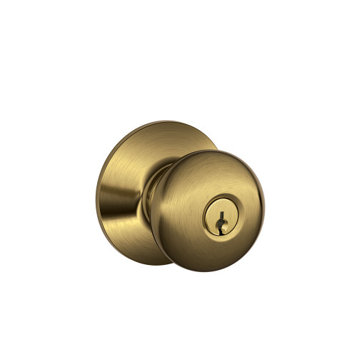 Schlage Residential F51A Plymouth Keyed Entry Knob Lock Function, Antique, Satin Brass Blackened