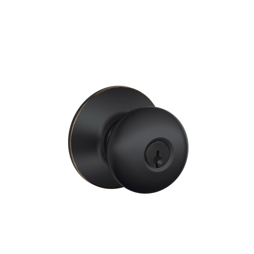 Schlage Residential F51A Plymouth Keyed Entry Knob Lock Function, Aged Bronze