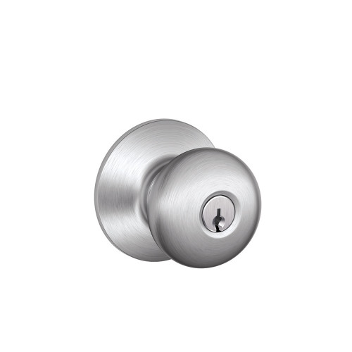 Schlage Residential F51A Plymouth Keyed Entry Knob Lock Function, Satin Chrome