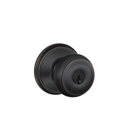 Schlage Residential F51A Georgian Keyed Entry Knob Lock Function, Aged Bronze