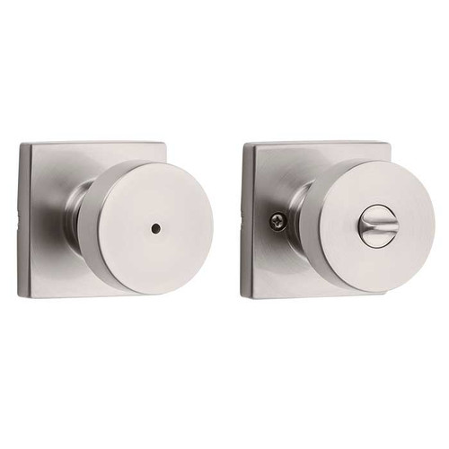 Kwikset Pismo Privacy Knob With Square Rose, 6-Way Adjustable Latch And Round Corner Strike, Satin Nickel
