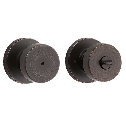 Kwikset Pismo Privacy Knob With Round Rose, 6-Way Adjustable Latch And Round Corner Strike, Venetian Bronze
