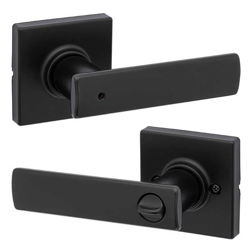 Kwikset Breton Privacy Lever With Square Rose, 6-Way Adjustable Latch And Round Corner Strike, Matte Black