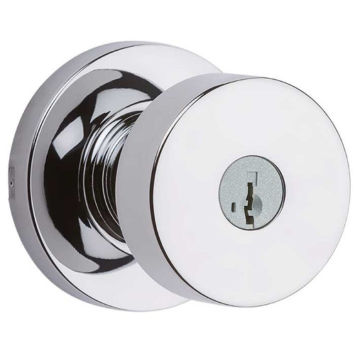Kwikset Pismo Keyed Entry Knob Smartkey With Round Rose, 6-Way Adjustable Latch And Round Corner Strike, Bright Polished Chrome