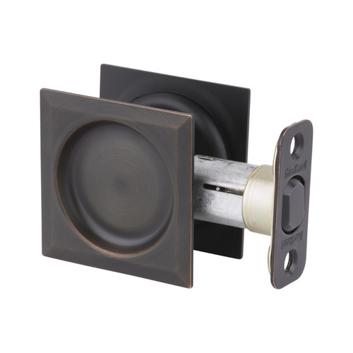 Kwikset Square Pocket Door Passage Lock, Venetian Bronze