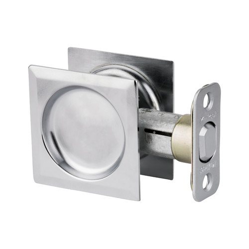 Kwikset Square Pocket Door Passage Lock, Satin Chrome