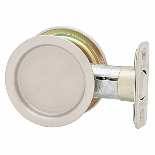 Kwikset Round Pocket Door Passage Lock, Satin Nickel