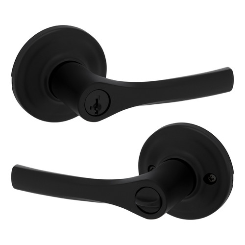 Kwikset Henley Keyed Entry Lever Smartkey With Round Rose, 6-Way Adjustable Latch And Round Corner Strike, Matte Black