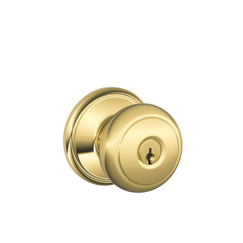 Schlage Residential F51A Andover Keyed Entry Knob Lock Function, Bright Polished Brass