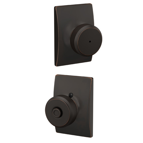 Schlage Residential F40 Bowery Privacy Knob Lock With Century Trim Function, Decorative, Aged Bronze