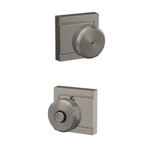 Schlage Residential F40 Bowery Privacy Knob Lock With Upland Trim Function, Decorative, Satin Nickel