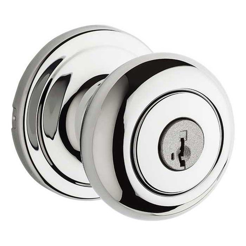Kwikset Hancock Keyed Entry Knob Smartkey With 6-Way Adjustable Latch And Round Corner Strike, Bright Polished Chrome