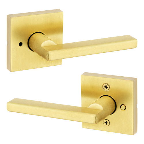 Kwikset Halifax Privacy Lever, Square Rose With 6-Way Adjustable Latch And Round Corner Strike, Satin Brass