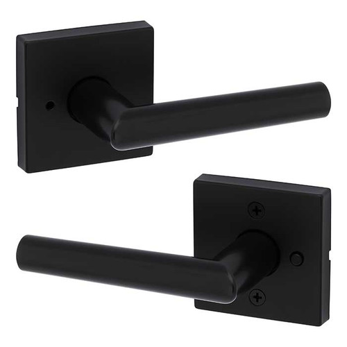 Kwikset Milan Privacy Lever, Square Rose With 6-Way Adjustable Latch And Round Corner Strike, Matte Black