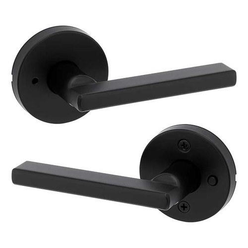 Kwikset Halifax Privacy Lever, Round Rose With 6-Way Adjustable Latch And Round Corner Strike, Matte Black