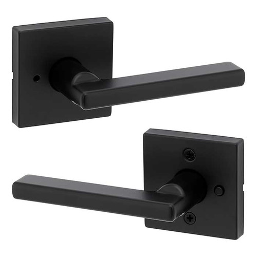 Kwikset Halifax Privacy Lever, Square Rose With 6-Way Adjustable Latch And Round Corner Strike, Matte Black