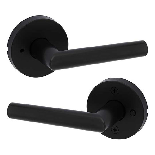 Kwikset Milan Privacy Lever, Round Rose With 6-Way Adjustable Latch And Round Corner Strike, Matte Black