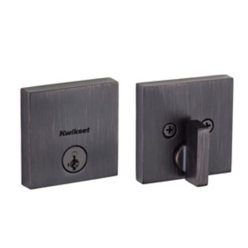 Kwikset Downtown Single Cylinder Deadbolt, -Square Rose, Smartkey, 6-Way Adjustable Latch, Round And Square Corner Strikes, Venetian Bronze