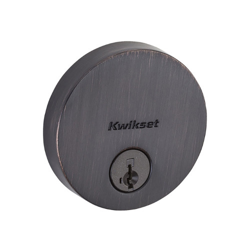 Kwikset Uptown Single Cylinder Deadbolt Smartkey With Round Corner Adjustable Latch And Round Corner Strike, Venetian Bronze