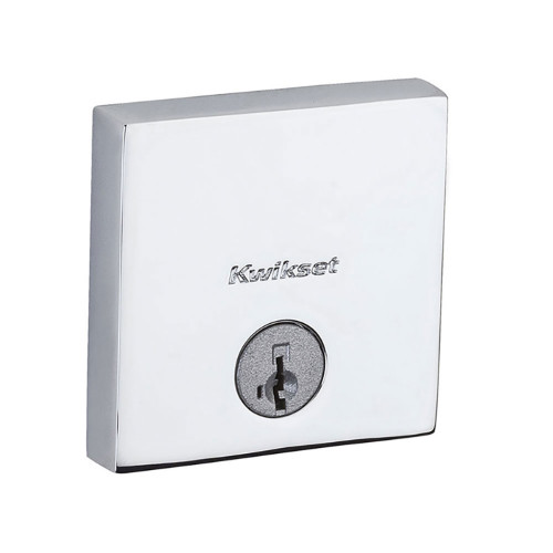 Kwikset Downtown Single Cylinder Deadbolt Smartkey With Round Corner Adjustable Latch And Round Corner Strike, Bright Polished Chrome