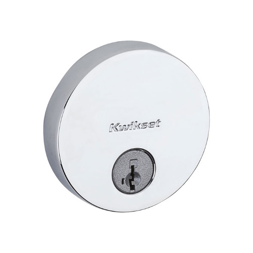 Kwikset Uptown Single Cylinder Deadbolt Smartkey With Round Corner Adjustable Latch And Round Corner Strike, Bright Polished Chrome