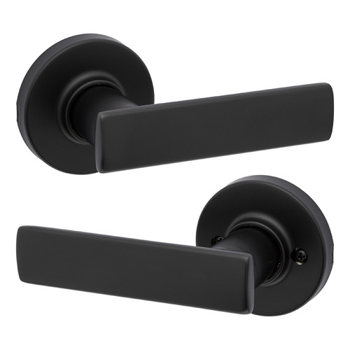 Kwikset Breton Passage Lever With Round Rose, 6-Way Adjustable Latch And Round Corner Strike, Matte Black