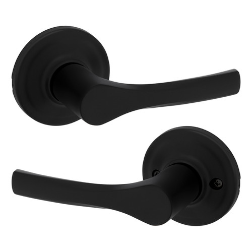 Kwikset Henley Passage Lever With Round Rose, 6-Way Adjustable Latch And Round Corner Strike, Matte Black