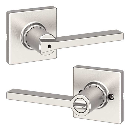 Kwikset Casey Privacy Lever With Square Rose, 6-Way Adjustable Latch And Round Corner Strike, Satin Nickel