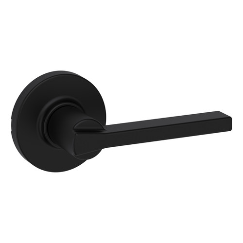 Kwikset Casey Passage Lever With Round Rose, 6-Way Adjustable Latch And Round Corner Strike, Matte Black