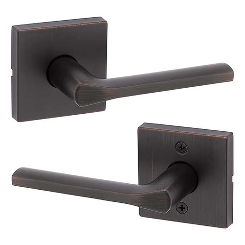Kwikset Lisbon Passage Lever, Square Rose With 6-Way Adjustable Latch And Round Corner Strike, Venetian Bronze