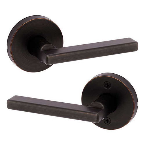Kwikset Halifax Passage Lever, Round Rose With 6-Way Adjustable Latch And Round Corner Strike, Venetian Bronze